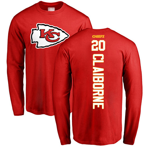 Men Kansas City Chiefs #20 Claiborne Morris Red Backer Long Sleeve T-Shirt